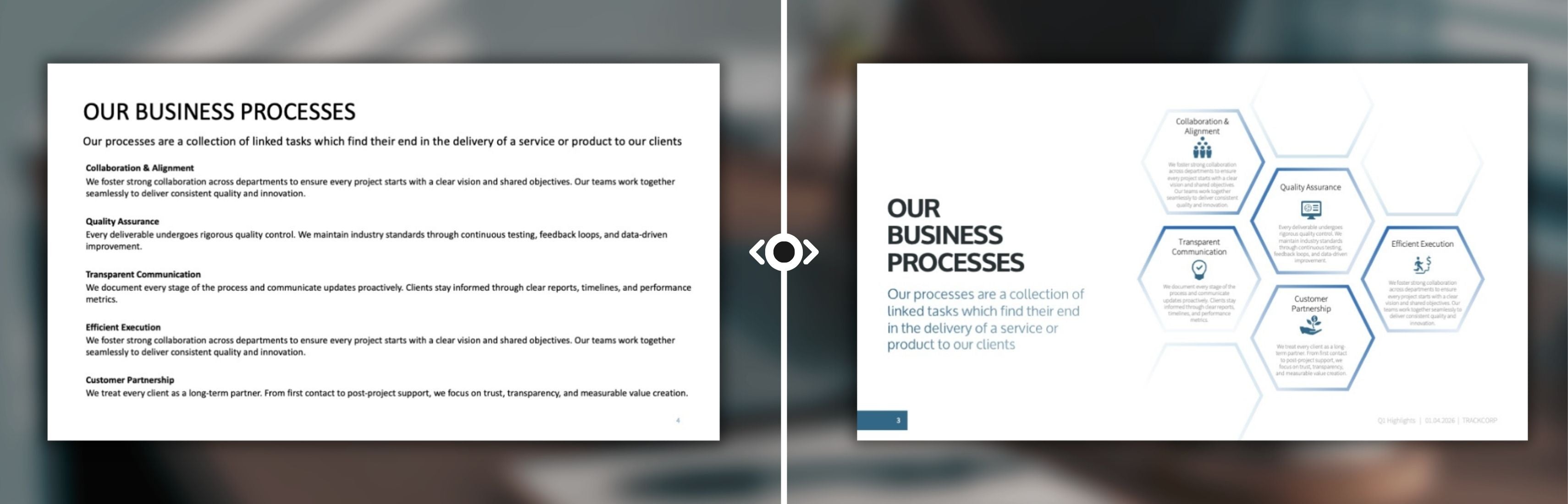 Before and after timeline slide redesign